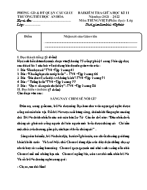 Bài kiểm tra giữa học kì 2 môn Tiếng Việt (phần Đọc) Lớp 4 - Năm học 2021-2022